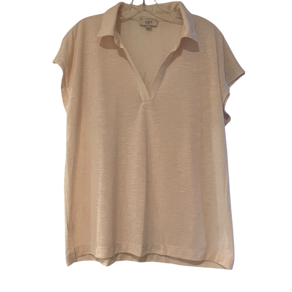 Loft Outlet Womens Peach Linen Blend Slub Knit V-Neck Polo Shirt Large